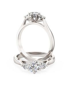 A sparkling round brilliant cut three stone diamond ring in 18ct white gold