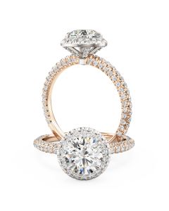 A stunning round brilliant cut diamond halo in 18ct rose & white gold