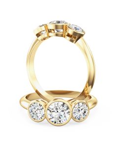 A beautiful round brilliant cut three stone diamond ring in 18ct yellow gold