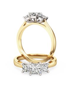 An elegant three stone princess cut diamond ring in 18ct yellow & white gold