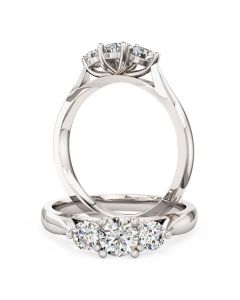 A beautiful round brilliant cut three stone diamond ring in 18ct white gold