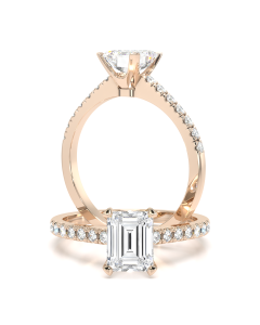 A beautiful emerald cut diamond ring with shoulder stones in 18ct rose gold