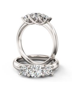 An elegant round brilliant cut three stone diamond ring in 18ct white gold