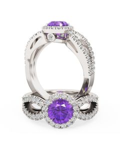 A beautiful amethyst & diamond ring with shoulder stones in 18ct white gold