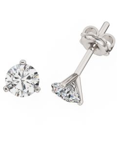 A stylish pair of three claw brilliant cut diamond earrings in 18ct white gold