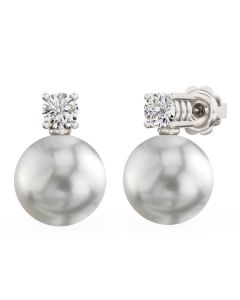 A beautiful pair of 8/8.5mm dark silver pearl and diamond earrings in 18ct white gold