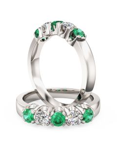 A luxurious emerald & diamond five stone ring in 18ct white gold