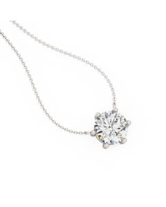 A timeless six claw round brilliant cut diamond pendant in 18ct white gold