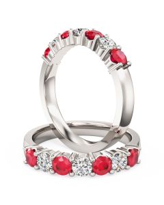 A beautiful ruby & diamond seven stone eternity ring in 18ct white gold