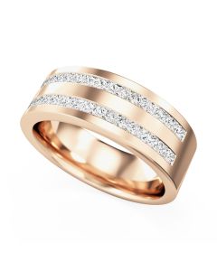 An elegant double row diamond set ladies wedding/dress ring in 18ct rose gold