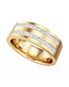An elegant double row diamond set ladies wedding/dress ring in 18ct yellow gold