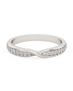 A 'cross-over' style diamond courted wedding/eternity ring in platinum