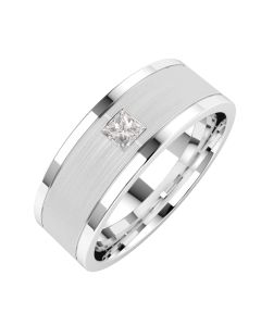 An elegant princess cut diamond set mens ring in platinum
