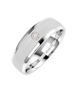 A classic round brilliant cut diamond set mens wedding ring in 18ct white gold