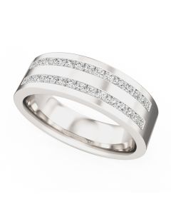 A stunning double row diamond set mens ring in 18ct white gold
