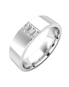 An elegant baguette cut diamond set mens ring in 18ct white gold