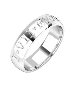 A stunning Roman numeral diamond set mens wedding ring in 18ct white gold