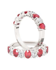 A beautiful nine stone oval cut ruby and diamond eternity ring in 18ct white gold