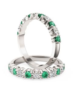 A classic emerald & diamond eleven stone eternity ring in 18ct white gold
