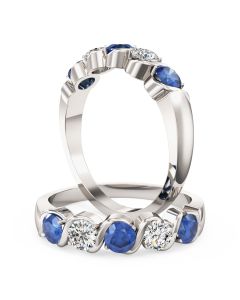 An elegant five stone sapphire & diamond eternity ring in 18ct white gold