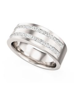 An elegant double row diamond set ladies wedding/dress ring in 18ct white gold