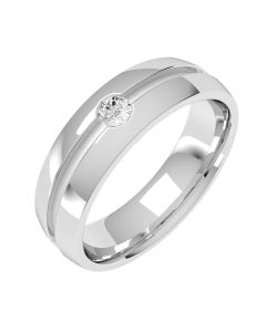 An elegant round brilliant cut diamond set mens ring in platinum