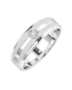 A stylish round brilliant cut diamond full set mens ring in platinum