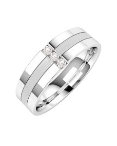 A striking round brilliant cut diamond set mens wedding ring in 18ct white gold